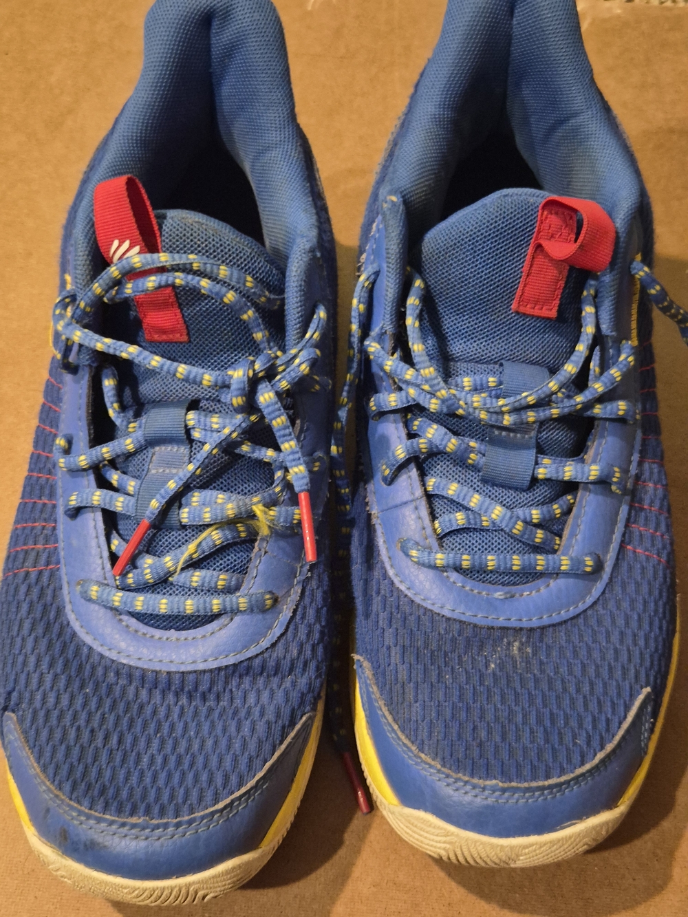 Under Armour Curry 3Z7Blue Athletic Shoes with Red and Yellow Accents